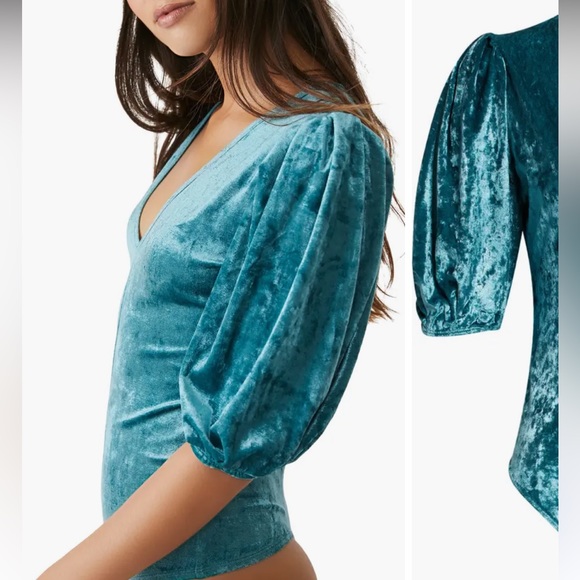 Free People Don’t You Wish Velvet Bodysuit in Deep Teal, Size X-Smal… - Picture 4 of 16
